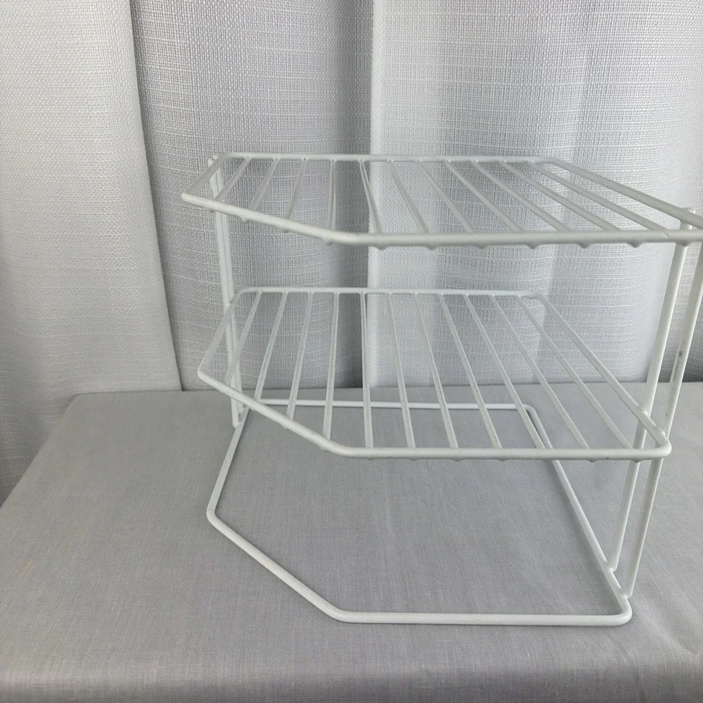White Metal Corner Shelf Rack, 2-Tier Freestanding Kitchen Organizer Dishes Etc